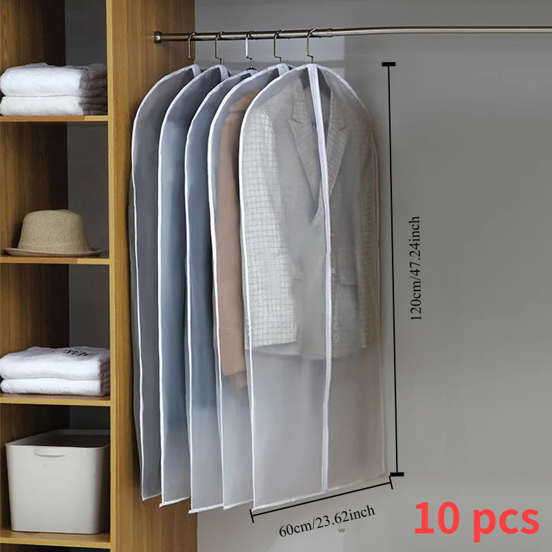 Of 10 Sturdy Zipper Bags for Clothing - Various Sizes Included for Dust Protection, Ideal for Wedding Gowns, Suits, And Coats - Durable Plastic Travel Storage with a Minimalist Design, Essential for Regular Travelers