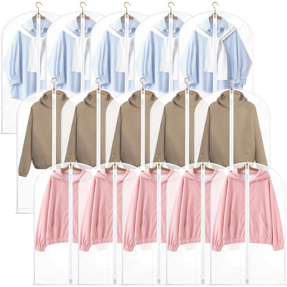 40-Inch Garment Bags Designed for Hanging Clothes, a Pack of 20 Suit Bags Ideal for Closet Organization, Dustproof Plastic Covers with Zippers to Protect Coats, Jackets, And Shirts in Your Closet