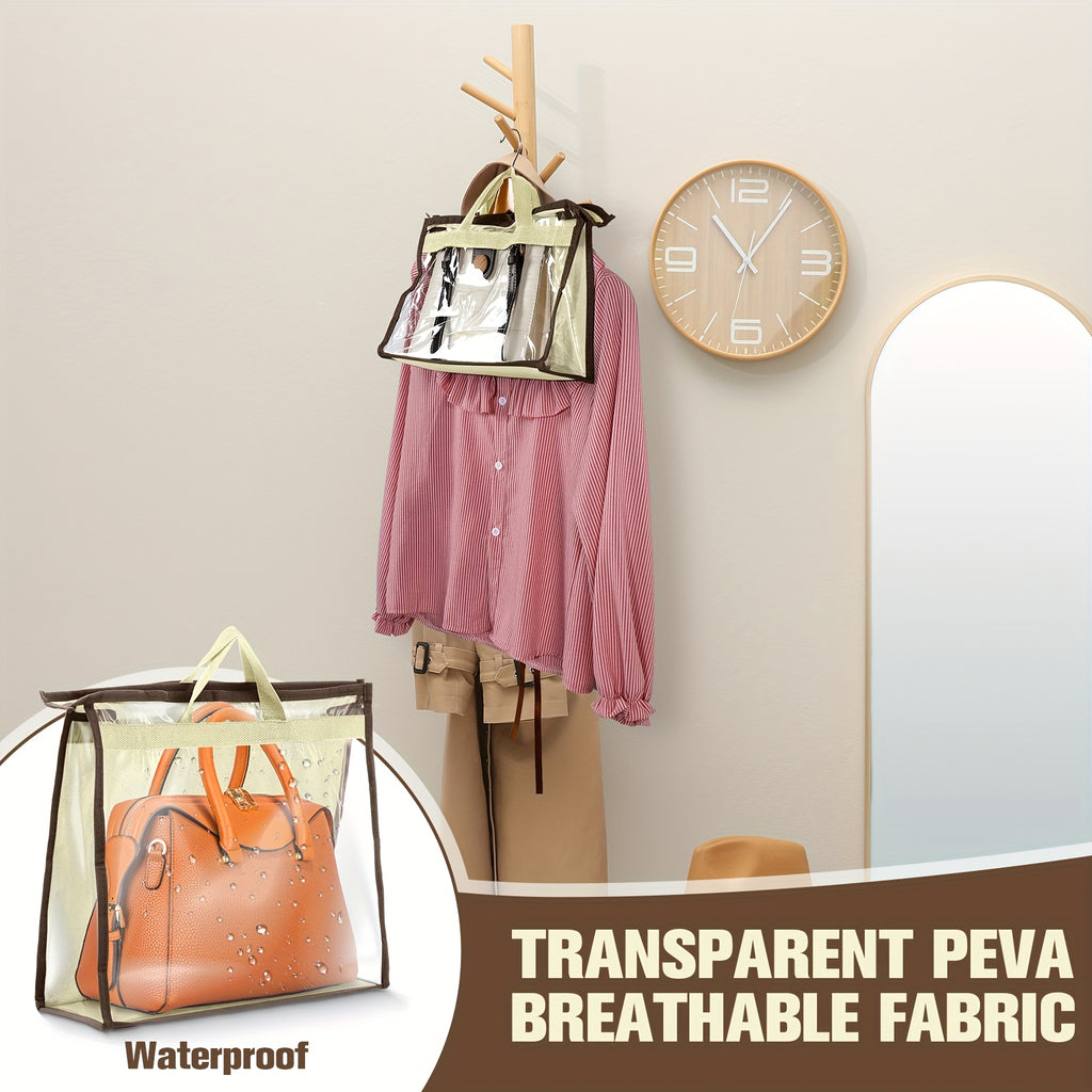 24 Pack Dust Bags for Handbags with 25 Stainless Steel S Shape Hooks, 3 Assorted Sizes Dust Cover Bags Damp Proof Purse Storage Handbags with Zippers And Handles for Closet Hanging