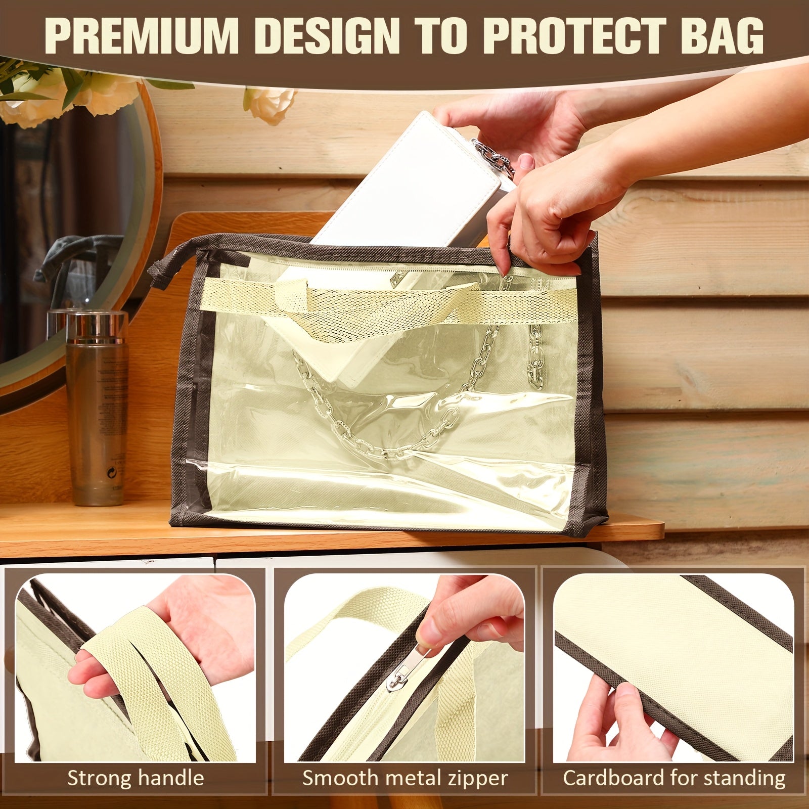 24 Pack Dust Bags for Handbags with 25 Stainless Steel S Shape Hooks, 3 Assorted Sizes Dust Cover Bags Damp Proof Purse Storage Handbags with Zippers And Handles for Closet Hanging