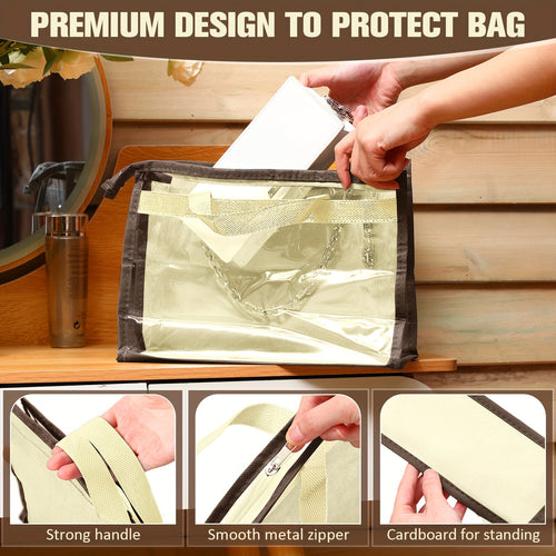 24 Pack Dust Bags for Handbags with 25 Stainless Steel S Shape Hooks, 3 Assorted Sizes Dust Cover Bags Damp Proof Purse Storage Handbags with Zippers And Handles for Closet Hanging