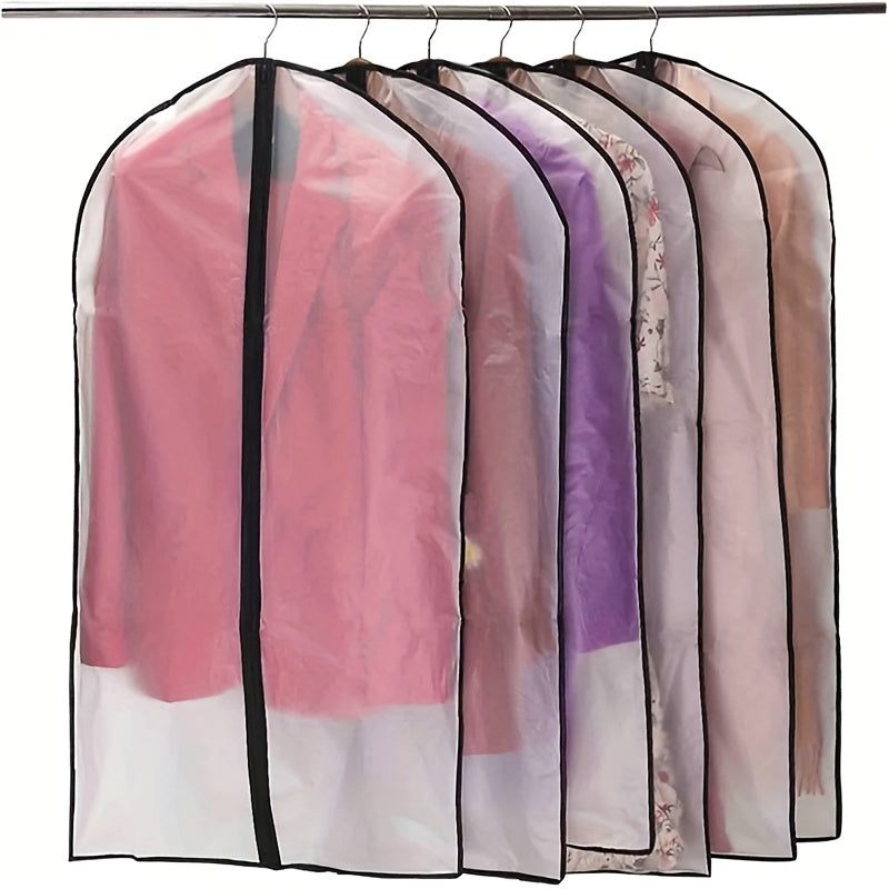 6pcs Dust Proof Transparent Clothing Bags | 23.62x39.37 Inch Semi Transparent Full Zipper Suit Covers Suitable for Wardrobe Storage and Travel