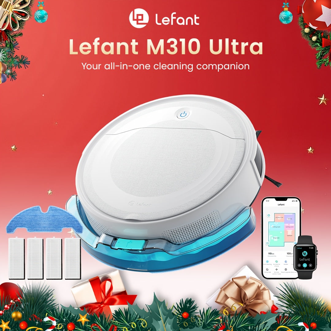 Lefant M310U Robot Vacuum And Mop, Suitable for Both Wet And Dry Cleaning, Controllable Via App\u002Fvoice, 2-in-1 Robot Vacuum, 6500Pa Maximum Suction, Scheduled Cleaning, Automatic Charging, Suitable for Pet Hair, Debris, Hard Floors Christmas Gift