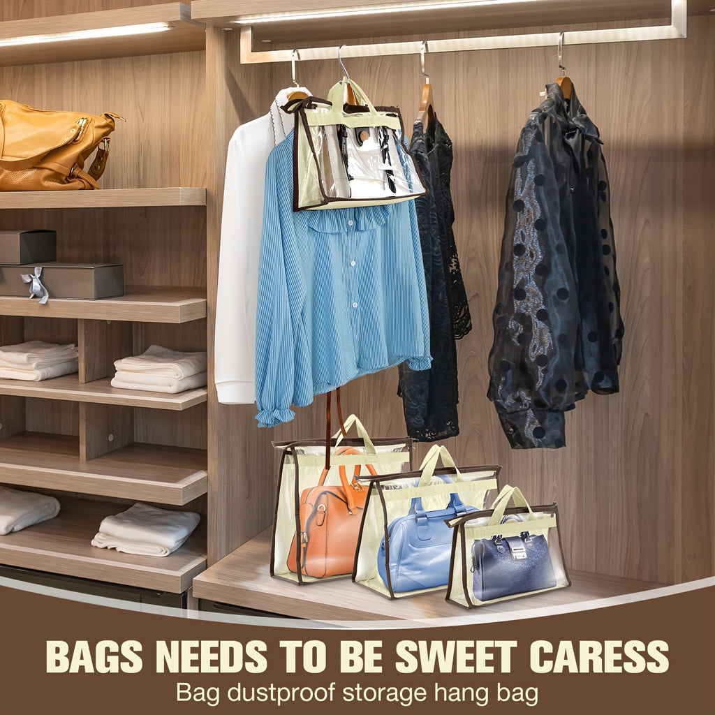 24 Pack Dust Bags for Handbags with 25 Stainless Steel S Shape Hooks, 3 Assorted Sizes Dust Cover Bags Damp Proof Purse Storage Handbags with Zippers And Handles for Closet Hanging