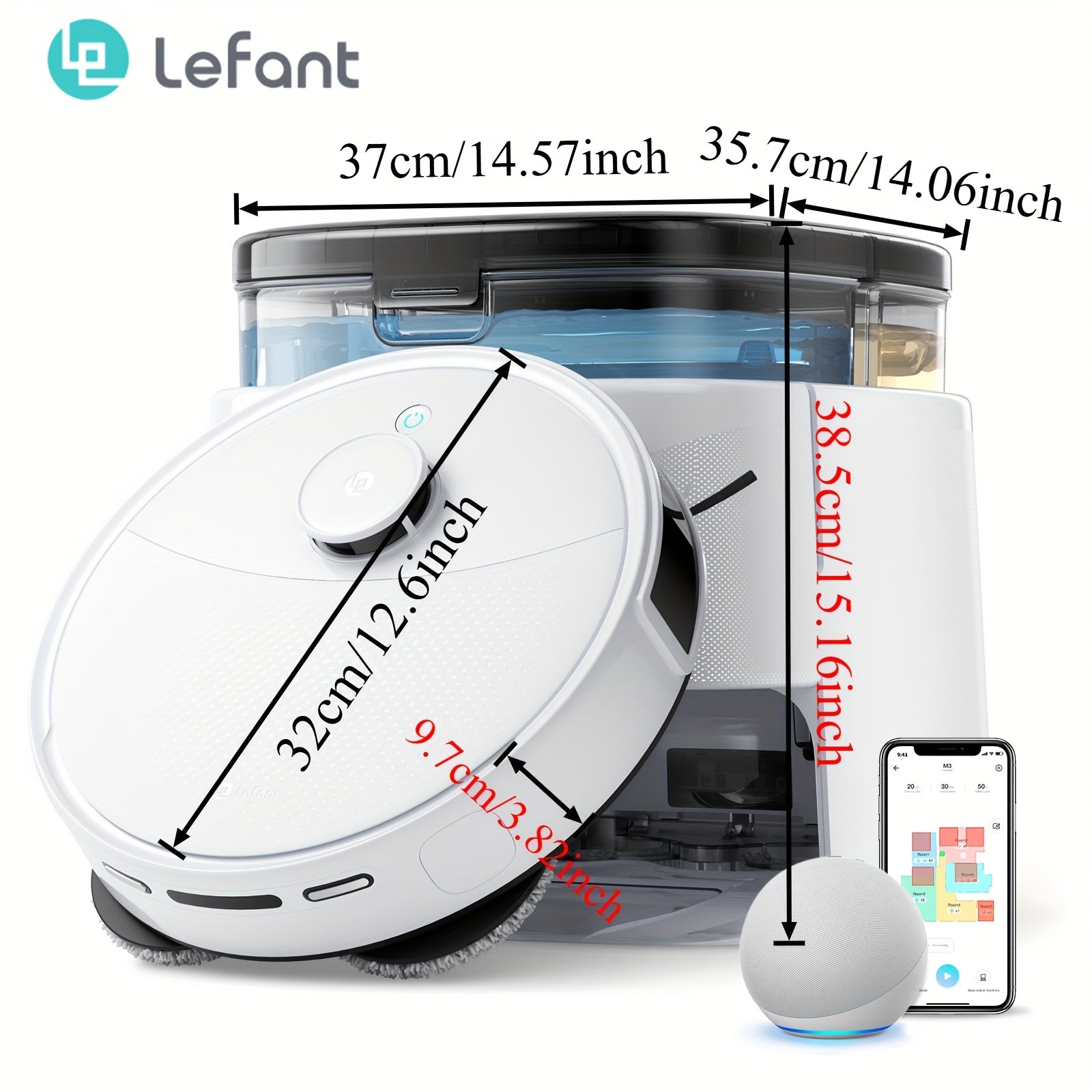 Lefant M3 Robot Vacuum, Vacuum Robot And Mop, 14000Pa Suction, Anti-Tangle Brushes, Dual Spinning Mop, Auto Mop Washing, Powerful Cleaning, Self-Emptying, Self-Refilling, for Carpet Pet Hair Dust, WiFi\u002FApp\u002FAlexa\u002FDTOF Laser Navigation