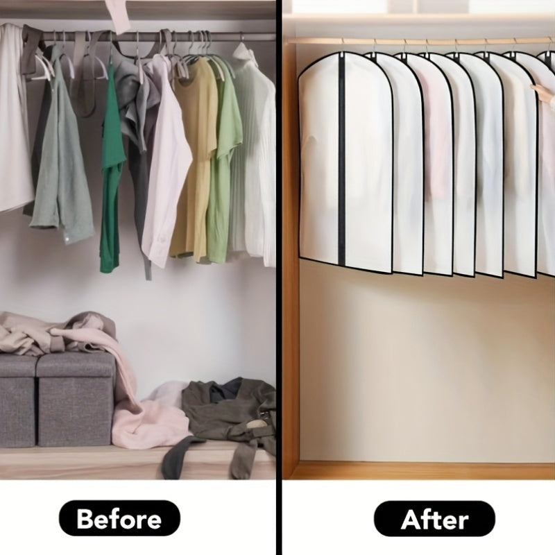 6pcs Dust Proof Transparent Clothing Bags | 23.62x39.37 Inch Semi Transparent Full Zipper Suit Covers Suitable for Wardrobe Storage and Travel