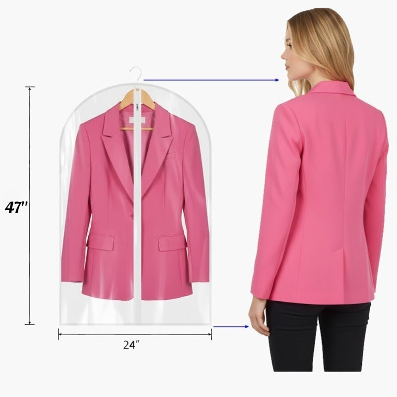 Set of 10 Transparent Garment Bags, Each 47 Inches Long, Designed for Women's Clothing And Suits, Featuring Waterproof Zippers for Protecting Hanging Garments And Coats, Ensuring They Are Dust And Moisture Resistant for Organized Wardrobe Storage