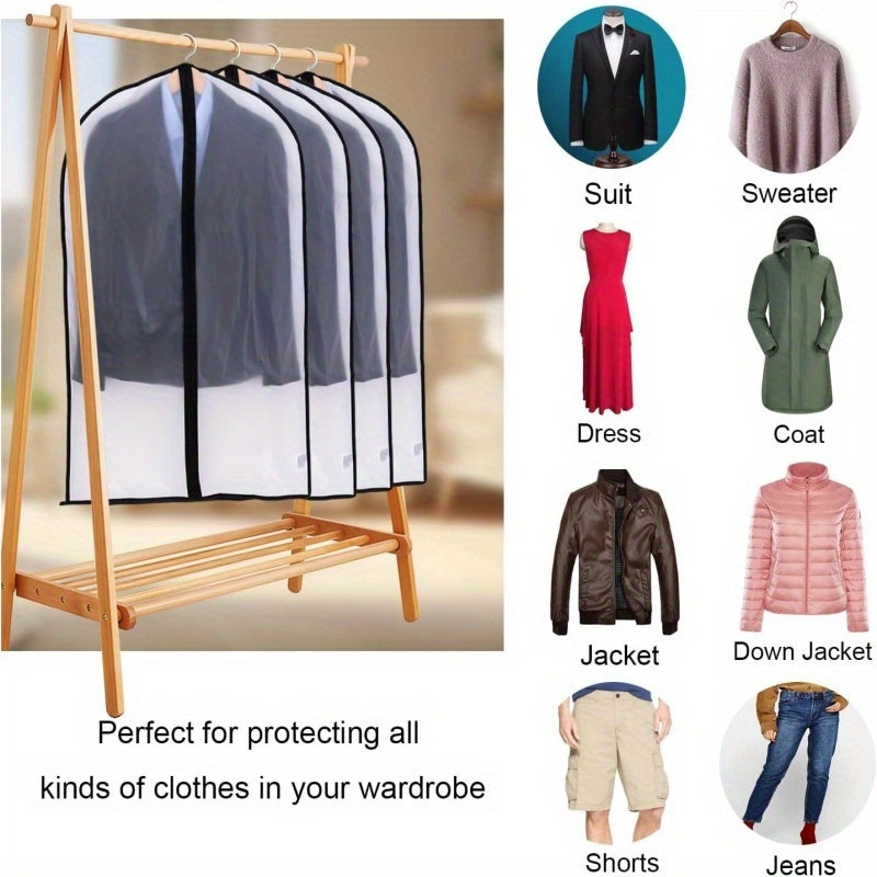 6pcs Dust Proof Transparent Clothing Bags | 23.62x39.37 Inch Semi Transparent Full Zipper Suit Covers Suitable for Wardrobe Storage and Travel