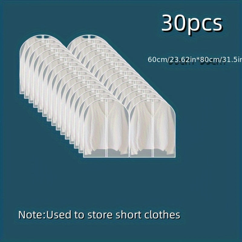 30pcs of Transparent Clothing Dust Cover, Waterproof and, Fully Covered Zipper Storage Bag for Suits and Jackets, Durable, Washable, Reusable, Top Opening and Neat Hem, Vertical Clothing Hanging | Zipper Dust Cover