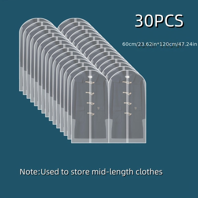 30pcs of Transparent Clothing Dust Cover, Waterproof and, Fully Covered Zipper Storage Bag for Suits and Jackets, Durable, Washable, Reusable, Top Opening and Neat Hem, Vertical Clothing Hanging | Zipper Dust Cover
