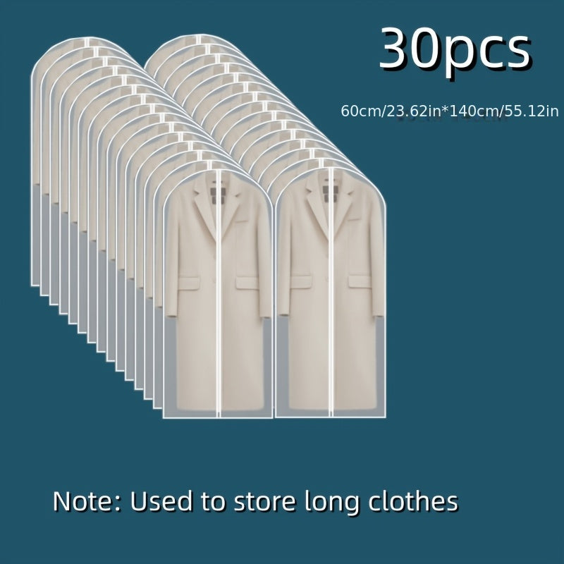30pcs of Transparent Clothing Dust Cover, Waterproof and, Fully Covered Zipper Storage Bag for Suits and Jackets, Durable, Washable, Reusable, Top Opening and Neat Hem, Vertical Clothing Hanging | Zipper Dust Cover