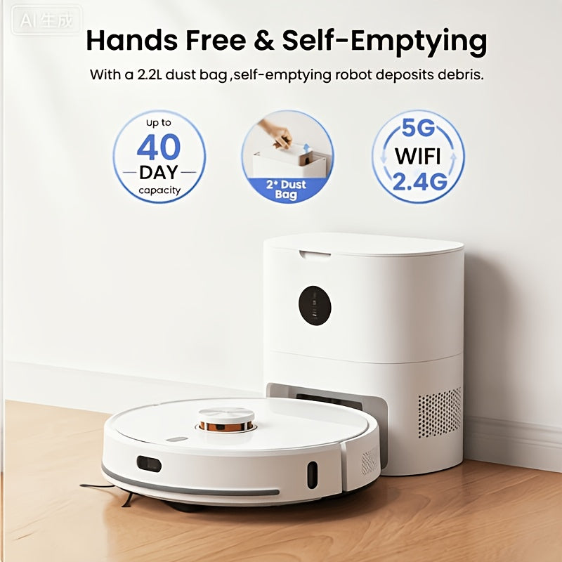 Lydsto S1 MAX Self-Emptying Robot Vacuum and Mop Combo, 8000Pa Powerful Suction, 40-Day Smart Mapping & Auto-Emptying, Wi-Fi\u002FApp Control, Obstacle Avoidance, 2-in-1 Sweeping & Mopping Robot with LCD Display, Wet Mop System for Hard Floors