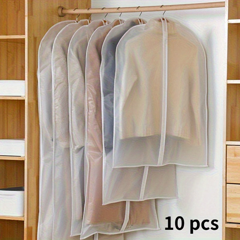 Of 10 Sturdy Zipper Bags for Clothing - Various Sizes Included for Dust Protection, Ideal for Wedding Gowns, Suits, And Coats - Durable Plastic Travel Storage with a Minimalist Design, Essential for Regular Travelers