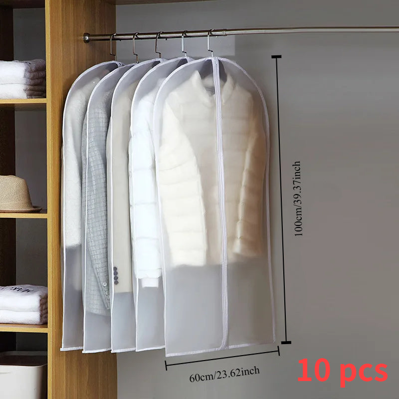 Of 10 Sturdy Zipper Bags for Clothing - Various Sizes Included for Dust Protection, Ideal for Wedding Gowns, Suits, And Coats - Durable Plastic Travel Storage with a Minimalist Design, Essential for Regular Travelers