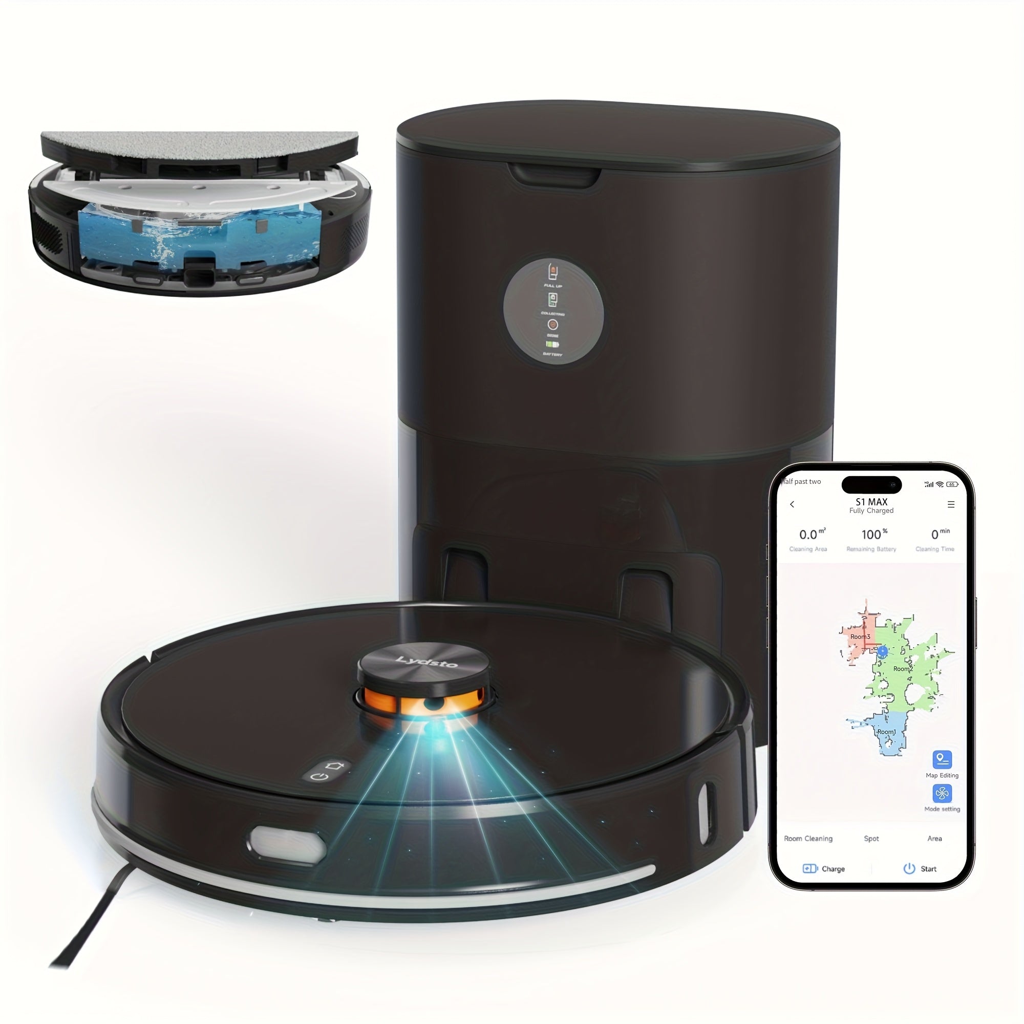Lydsto S1 MAX Self-Emptying Robot Vacuum and Mop Combo, 8000Pa Powerful Suction, 40-Day Smart Mapping & Auto-Emptying, Wi-Fi\u002FApp Control, Obstacle Avoidance, 2-in-1 Sweeping & Mopping Robot with LCD Display, Wet Mop System for Hard Floors