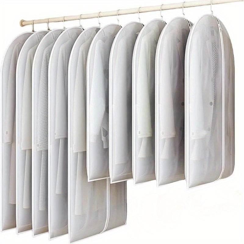 Of 10 Sturdy Zipper Bags for Clothing - Various Sizes Included for Dust Protection, Ideal for Wedding Gowns, Suits, And Coats - Durable Plastic Travel Storage with a Minimalist Design, Essential for Regular Travelers