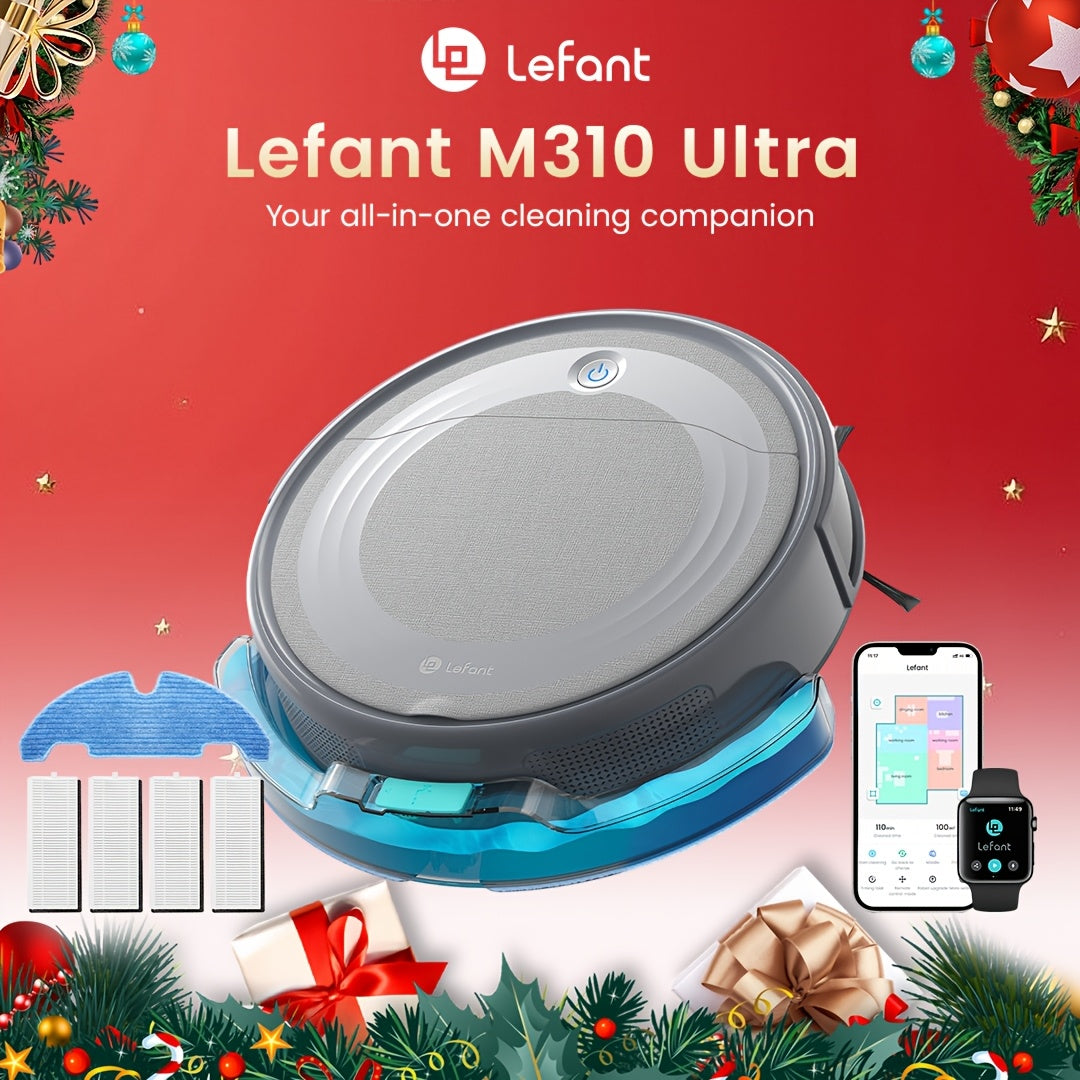 Lefant M310U Robot Vacuum And Mop, Suitable for Both Wet And Dry Cleaning, Controllable Via App\u002Fvoice, 2-in-1 Robot Vacuum, 6500Pa Maximum Suction, Scheduled Cleaning, Automatic Charging, Suitable for Pet Hair, Debris, Hard Floors Christmas Gift